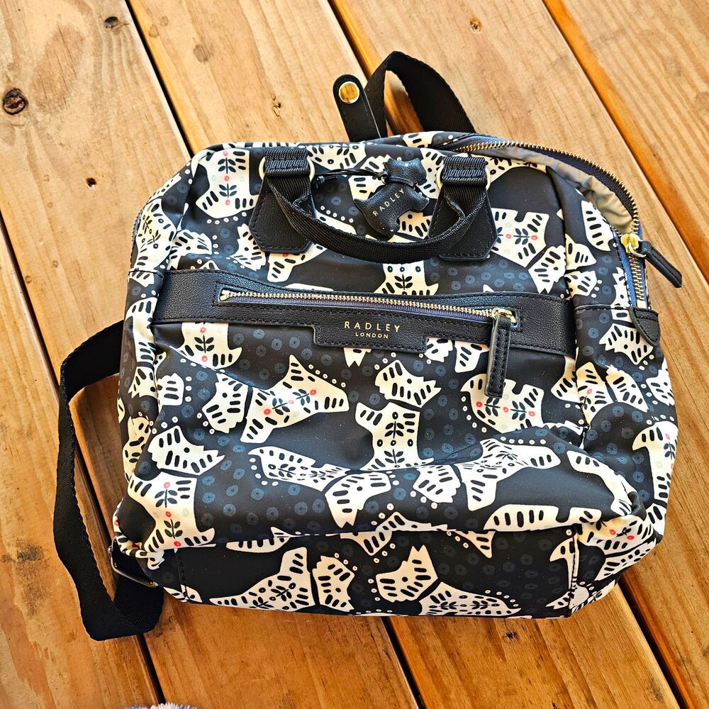 Radley Nylon Dog Animal Print Backpack Zip Pockets Hardware Bag Charm Folkdog